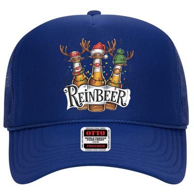 Reinbeer Funny Christmas Beer Drinker High Crown Mesh Back Trucker Hat