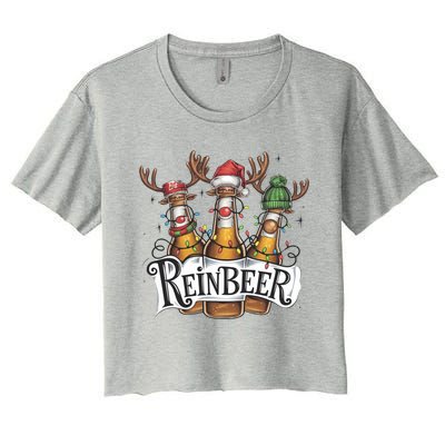 Reinbeer Funny Christmas Beer Drinker Women's Crop Top Tee