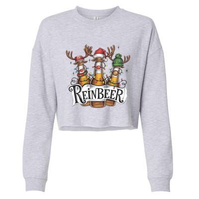 Reinbeer Funny Christmas Beer Drinker Cropped Pullover Crew