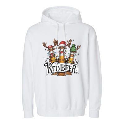 Reinbeer Funny Christmas Beer Drinker Garment-Dyed Fleece Hoodie