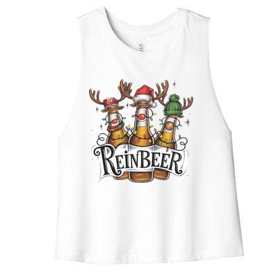 Reinbeer Funny Christmas Beer Drinker Women's Racerback Cropped Tank