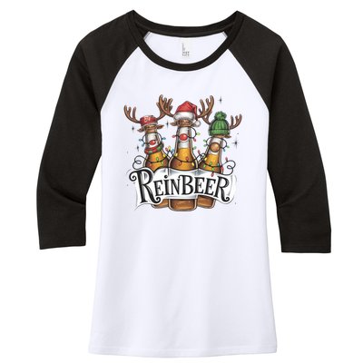 Reinbeer Funny Christmas Beer Drinker Women's Tri-Blend 3/4-Sleeve Raglan Shirt