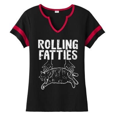 Rolling Fatties Cat Funny Fat Kitten Ladies Halftime Notch Neck Tee