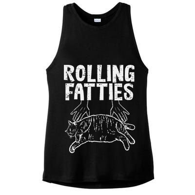Rolling Fatties Cat Funny Fat Kitten Ladies PosiCharge Tri-Blend Wicking Tank