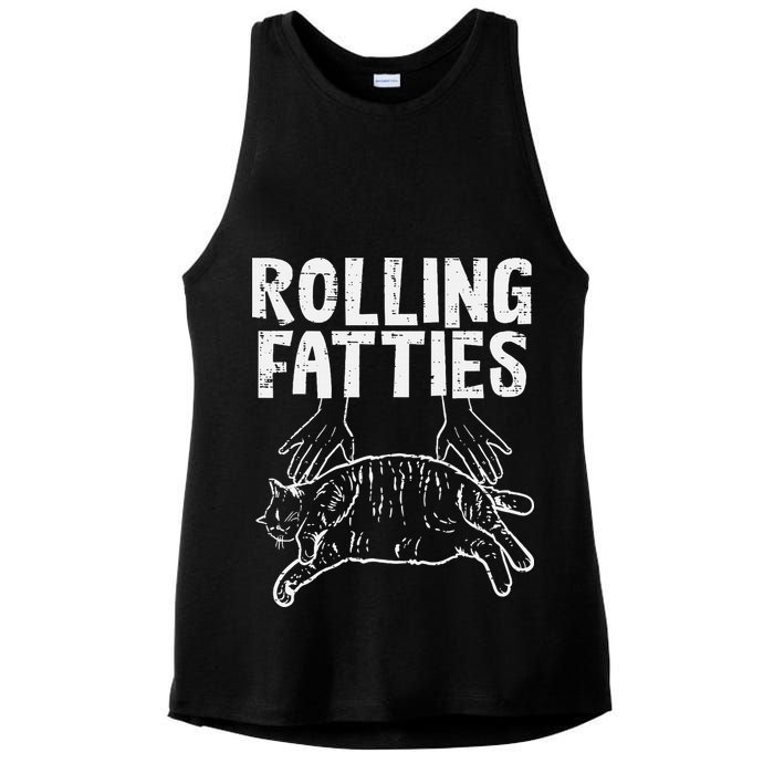 Rolling Fatties Cat Funny Fat Kitten Ladies PosiCharge Tri-Blend Wicking Tank