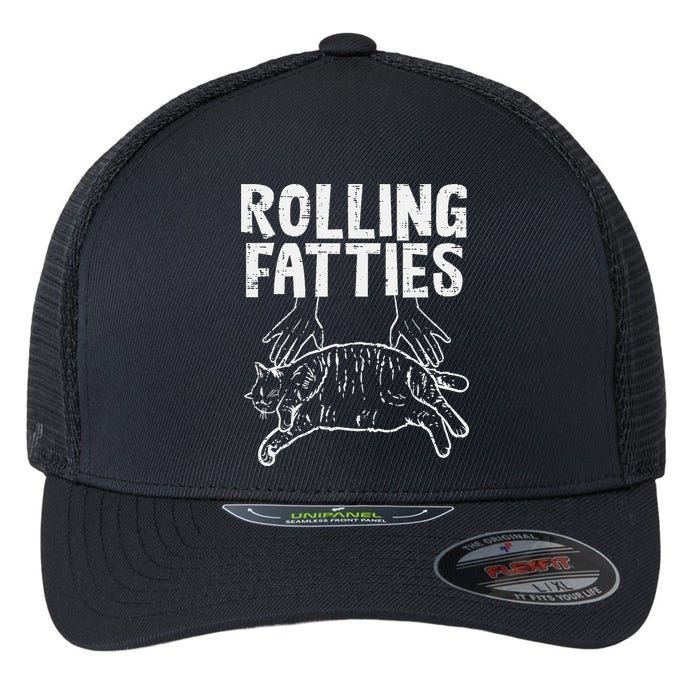 Rolling Fatties Cat Funny Fat Kitten Flexfit Unipanel Trucker Cap