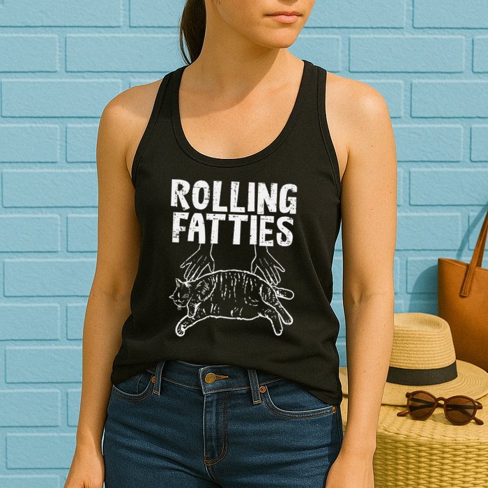 Rolling Fatties Cat Funny Fat Kitten Womens Tank Top