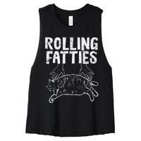 Rolling Fatties Cat Funny Fat Kitten Women's Racerback Cropped Tank