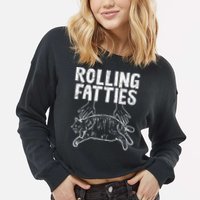 Rolling Fatties Cat Funny Fat Kitten Cropped Pullover Crew