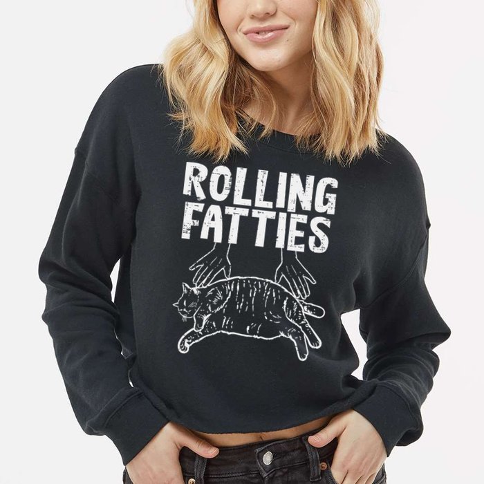 Rolling Fatties Cat Funny Fat Kitten Cropped Pullover Crew