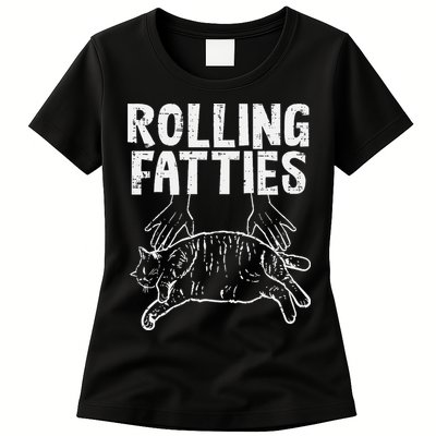 Rolling Fatties Cat Funny Fat Kitten Womens T-Shirt
