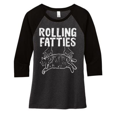 Rolling Fatties Cat Funny Fat Kitten Women's Tri-Blend 3/4-Sleeve Raglan Shirt