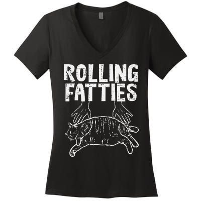 Rolling Fatties Cat Funny Fat Kitten Women's V-Neck T-Shirt