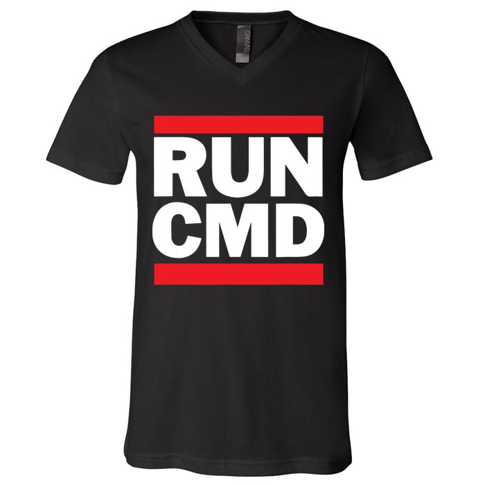 RunCMD Funny Command Prompt Computer Programmer V-Neck T-Shirt