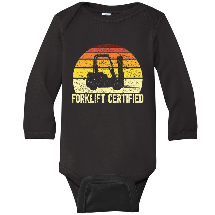 Retro Forklift Certified Forklift Operator Lift Truck Driver Baby Long Sleeve Bodysuit