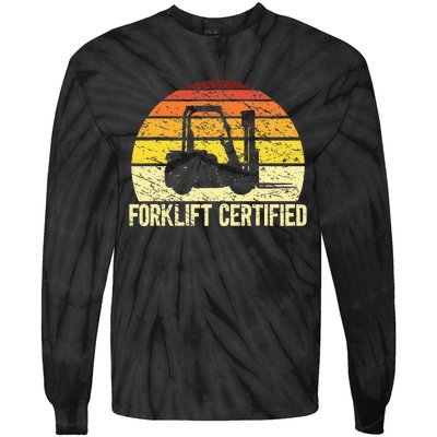 Retro Forklift Certified Forklift Operator Lift Truck Driver Tie-Dye Long Sleeve Shirt