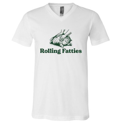 Rolling Fatties Cat V-Neck T-Shirt