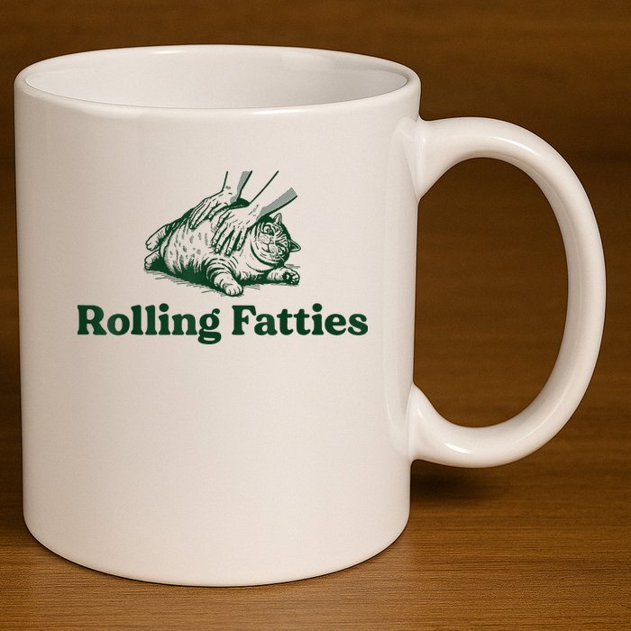 Rolling Fatties Cat 11oz C Handle Ceramic Mug