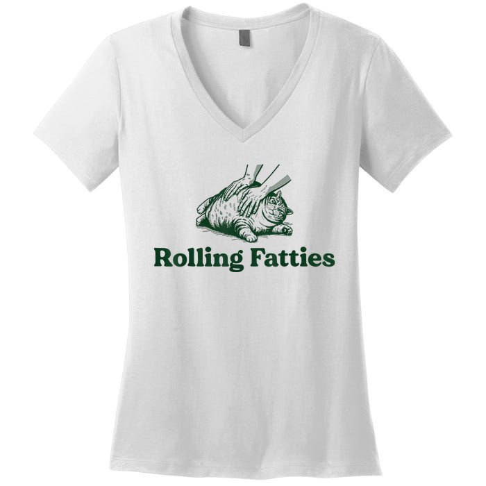 Rolling Fatties Cat Women's V-Neck T-Shirt