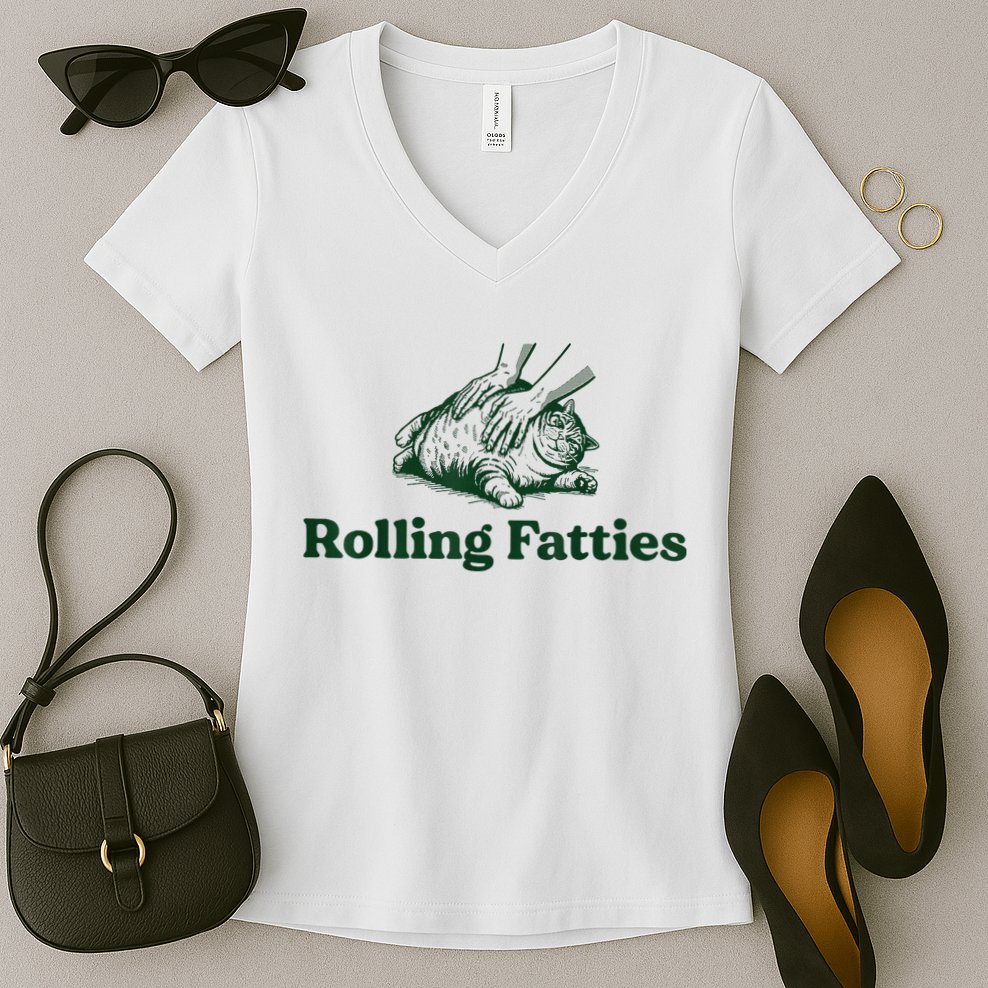 Rolling Fatties Cat Women's V-Neck T-Shirt