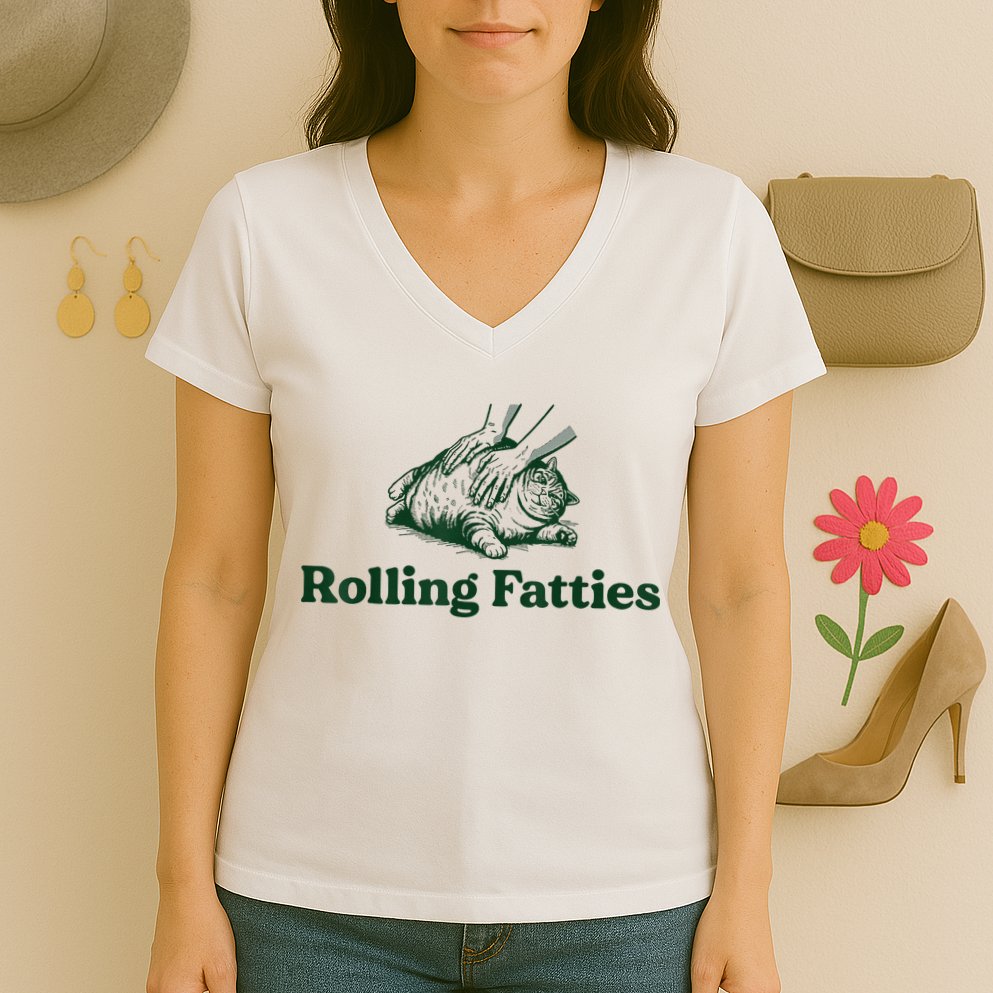 Rolling Fatties Cat Women's V-Neck T-Shirt