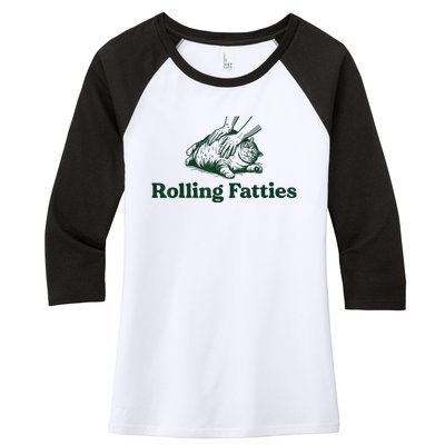 Rolling Fatties Cat Women's Tri-Blend 3/4-Sleeve Raglan Shirt