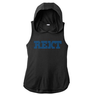 Rekt Funny Crypto Down Bad Parody Ladies PosiCharge Tri-Blend Wicking Draft Hoodie Tank