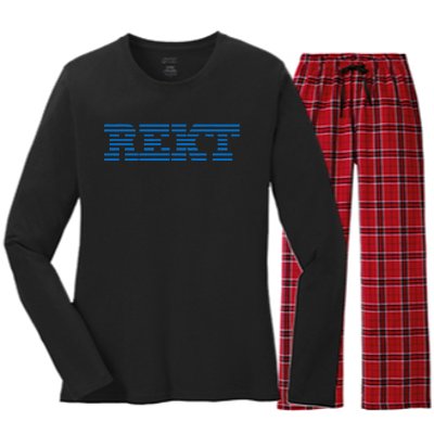 Rekt Funny Crypto Down Bad Parody Women's Long Sleeve Flannel Pajama Set 