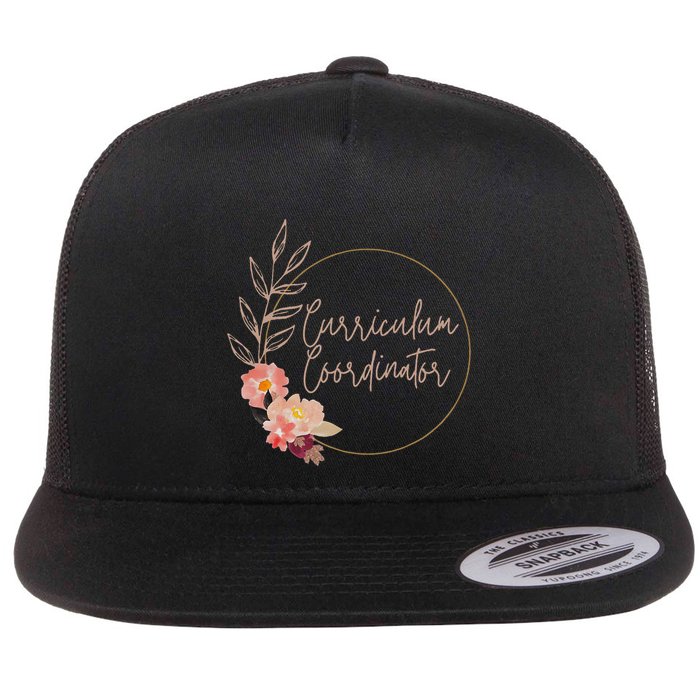 Retro Floral Curriculum Coordinator Instructional Assistant Flat Bill Trucker Hat