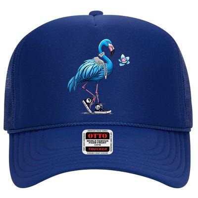 Retro Flamingo Chucks And Pearls Comma La Kamala Harris 2024 High Crown Mesh Back Trucker Hat