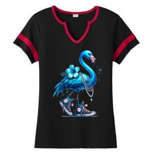 Retro Flamingo Chucks And Pearls Comma La Kamala Harris 2024 Ladies Halftime Notch Neck Tee