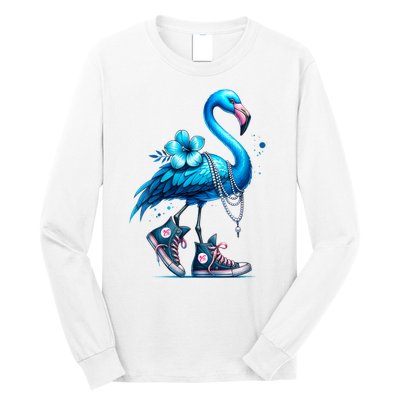 Retro Flamingo Chucks And Pearls Comma La Kamala Harris 2024 Long Sleeve Shirt