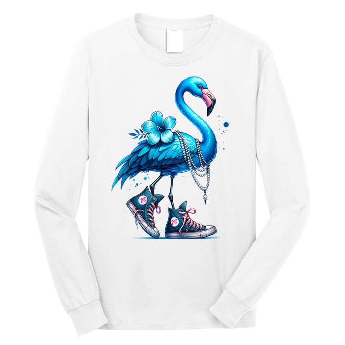 Retro Flamingo Chucks And Pearls Comma La Kamala Harris 2024 Long Sleeve Shirt