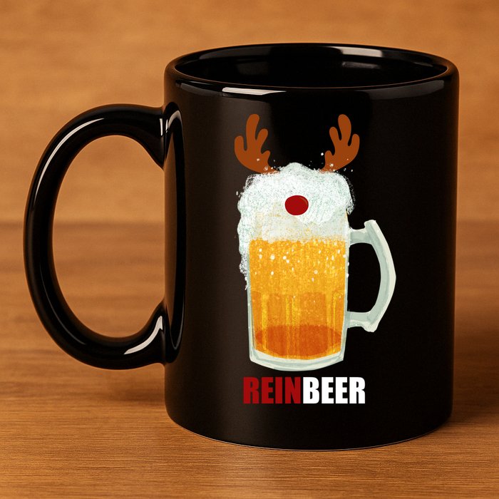 Reinbeer Funny Christmas Holiday Beer Lover 11oz C Handle Ceramic Mug