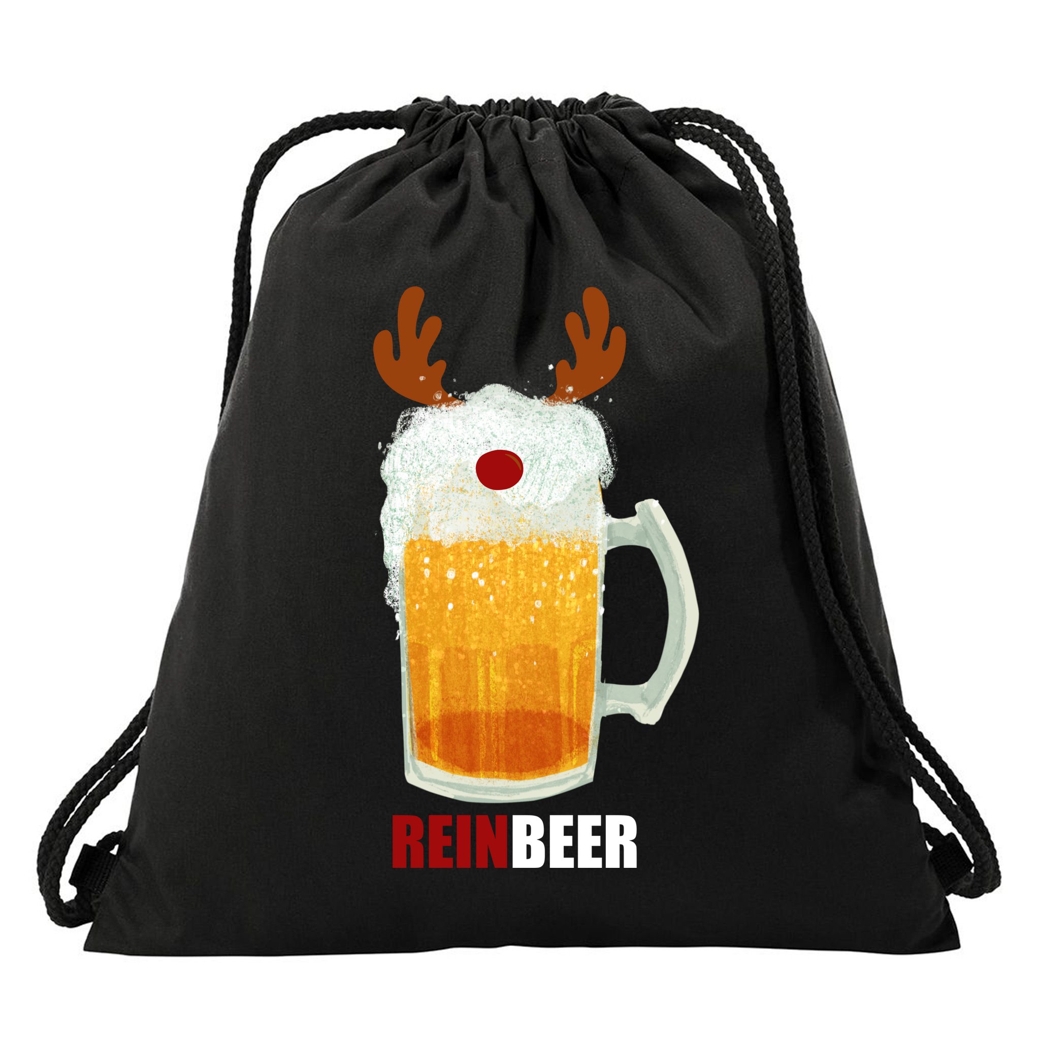 Reinbeer Funny Christmas Holiday Beer Lover Drawstring Bag