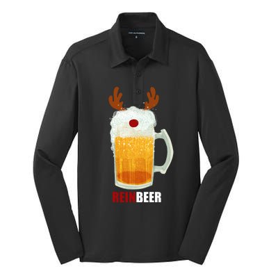 Reinbeer Funny Christmas Holiday Beer Lover Silk Touch Performance Long Sleeve Polo