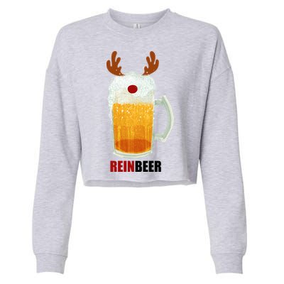 Reinbeer Funny Christmas Holiday Beer Lover Cropped Pullover Crew