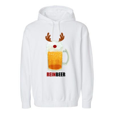 Reinbeer Funny Christmas Holiday Beer Lover Garment-Dyed Fleece Hoodie