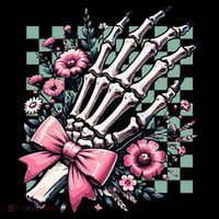 Retro Floral Coquette Bow Skeleton Hand Radiology X-ray V-Neck T-Shirt