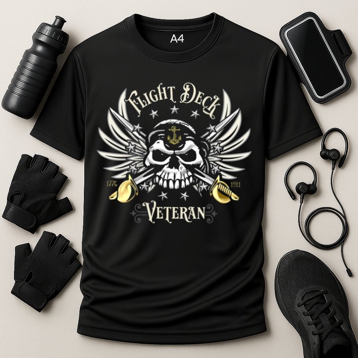 Retro Flight Deck Veteran Skull Naval Aviation Cooling Performance Crew T-Shirt