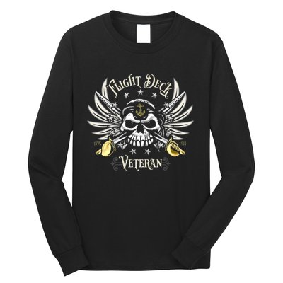 Retro Flight Deck Veteran Skull Naval Aviation Long Sleeve Shirt