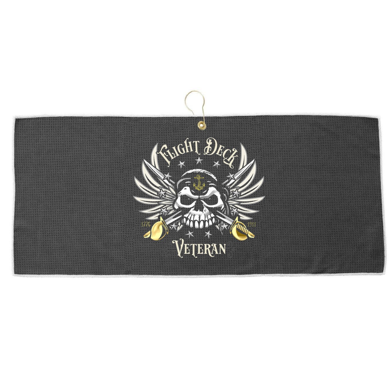 Retro Flight Deck Veteran Skull Naval Aviation Large Microfiber Waffle Golf Towel
