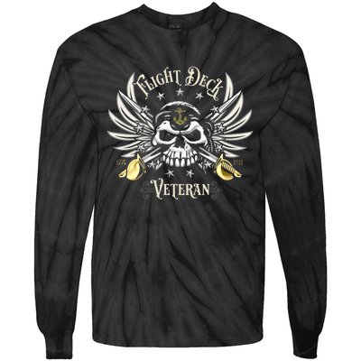 Retro Flight Deck Veteran Skull Naval Aviation Tie-Dye Long Sleeve Shirt