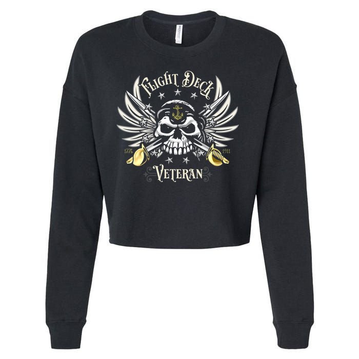 Retro Flight Deck Veteran Skull Naval Aviation Cropped Pullover Crew
