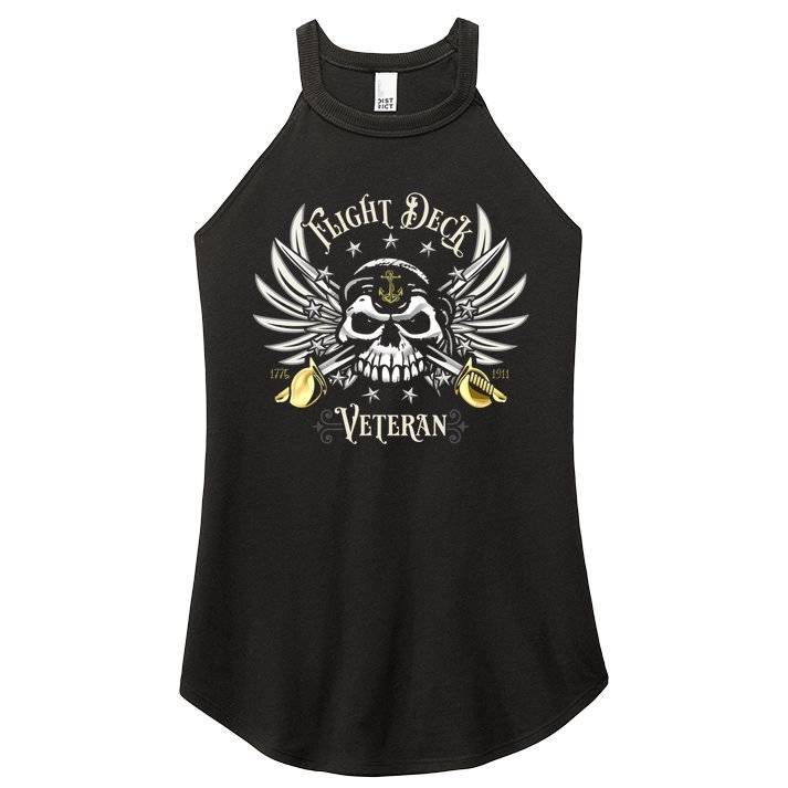 Retro Flight Deck Veteran Skull Naval Aviation Women's Perfect Tri Rocker Tank