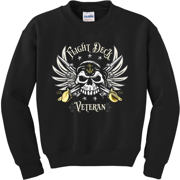 Retro Flight Deck Veteran Skull Naval Aviation Kids Sweatshirt