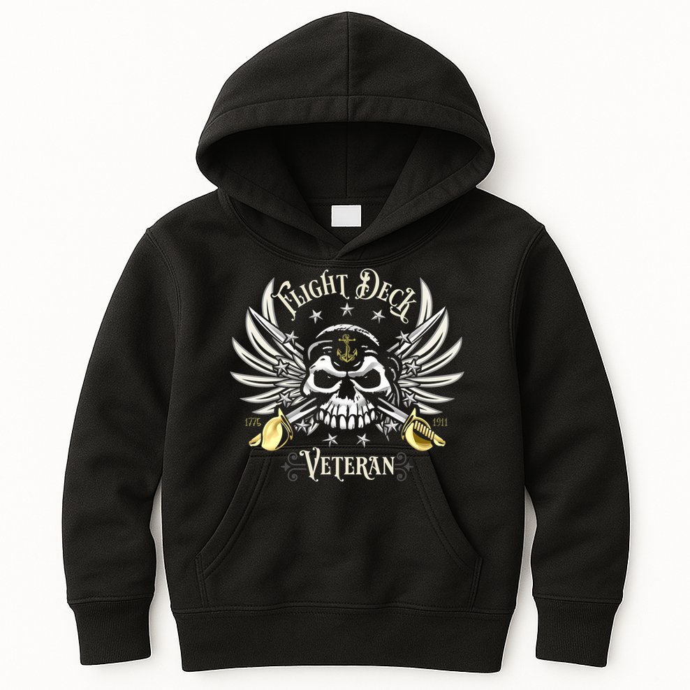 Retro Flight Deck Veteran Skull Naval Aviation Kids Hoodie