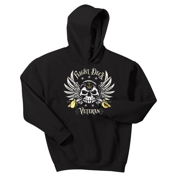 Retro Flight Deck Veteran Skull Naval Aviation Kids Hoodie