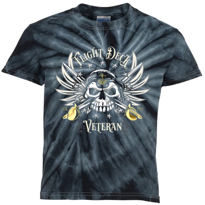 Retro Flight Deck Veteran Skull Naval Aviation Kids Tie-Dye T-Shirt