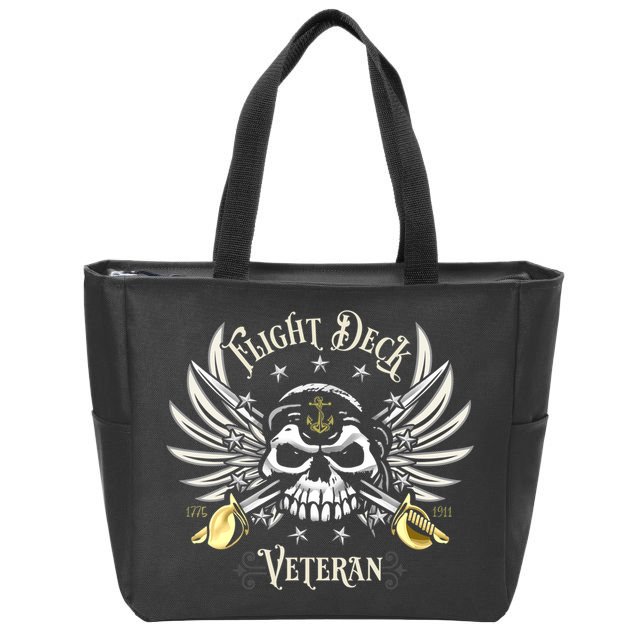 Retro Flight Deck Veteran Skull Naval Aviation Zip Tote Bag